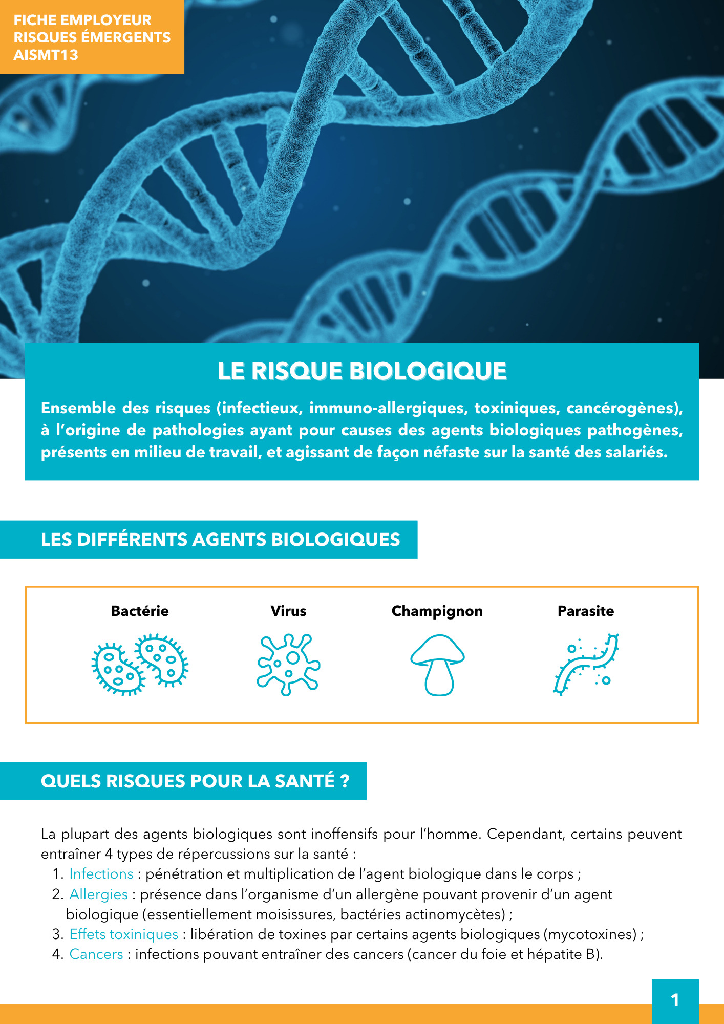 Risque biologique Fiche employeur Risques émergents AISMT13 Risque biologique parmi les risques émergents