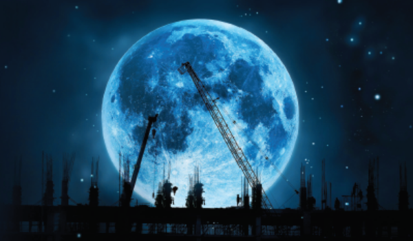 Horaires décalés Miniature Chantier devant la lune représentant le travail en horaires décalés