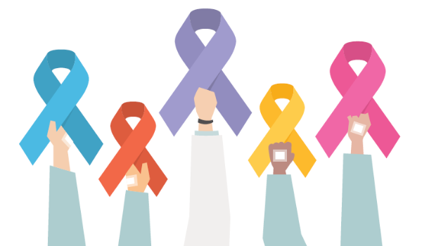 Cancers et travail – livret de prévention – AISMT13 Rubans de couleurs pour représenter l'impact des cancers au travail