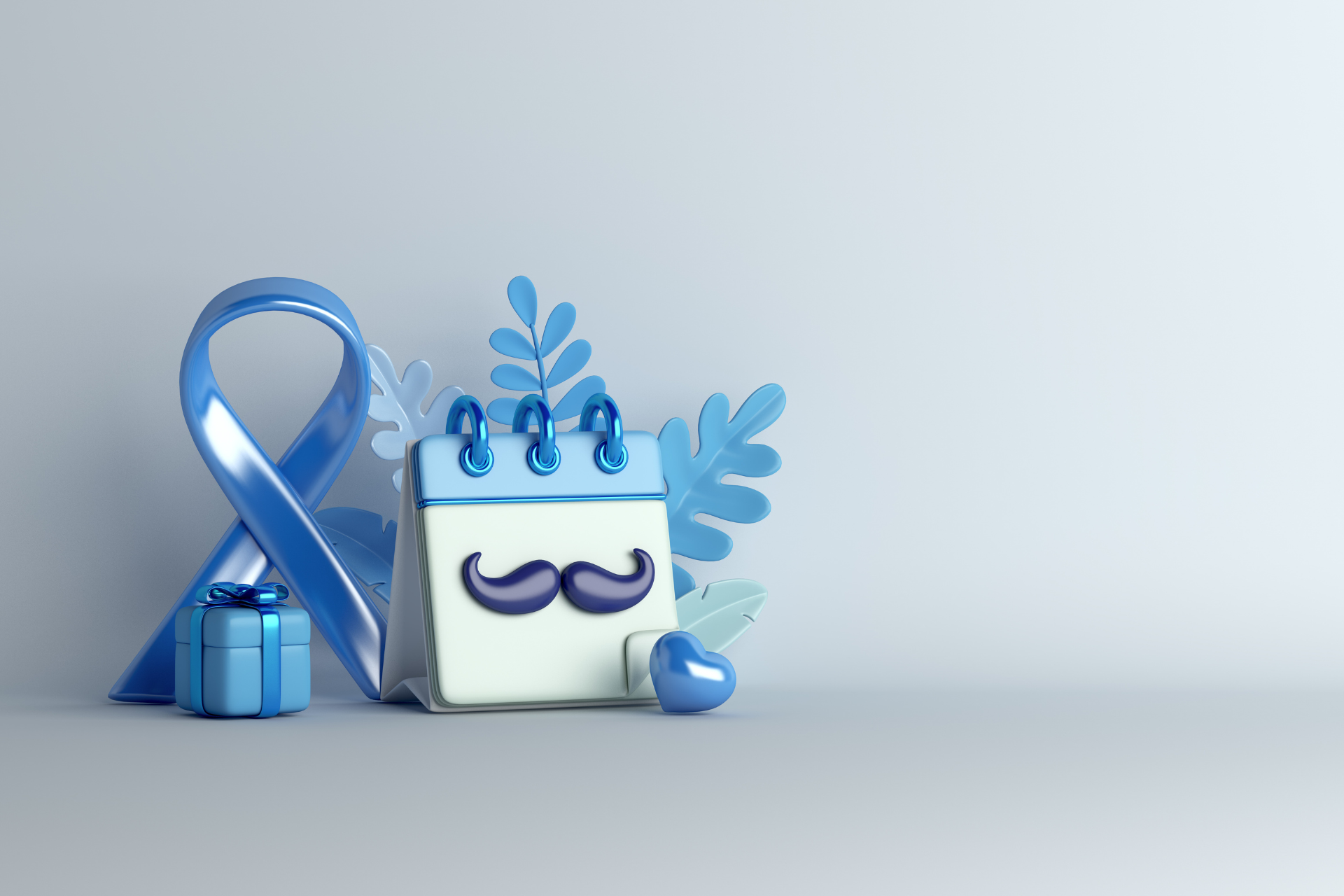 Visuel bleu avec une moustache et un ruban bleu pour illustrer movember