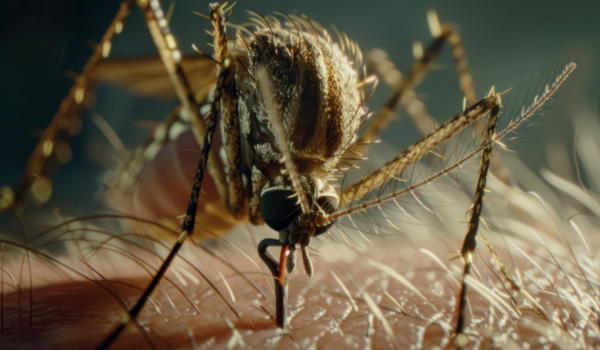 Piqures moustiques AISMT13 livret Moustique qui aspire le sang dans le bras d'une personne pour illustrer les piqures de moustiques