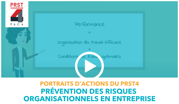 Prévention risques organisationnels entreprise – Vidéo PRST4 – AISMT13 Personnage présentant les risques organisationnels dans une vidéo du PRST4