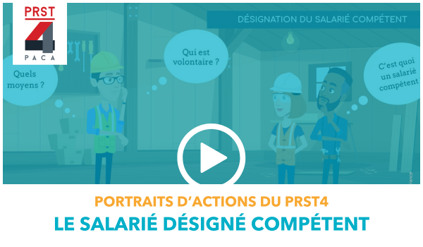 Salarié désigné compétent – Vidéo PRST4 – AISMT13 Personnages présentant le salarié désigné compétent dans une vidéo du PRST4